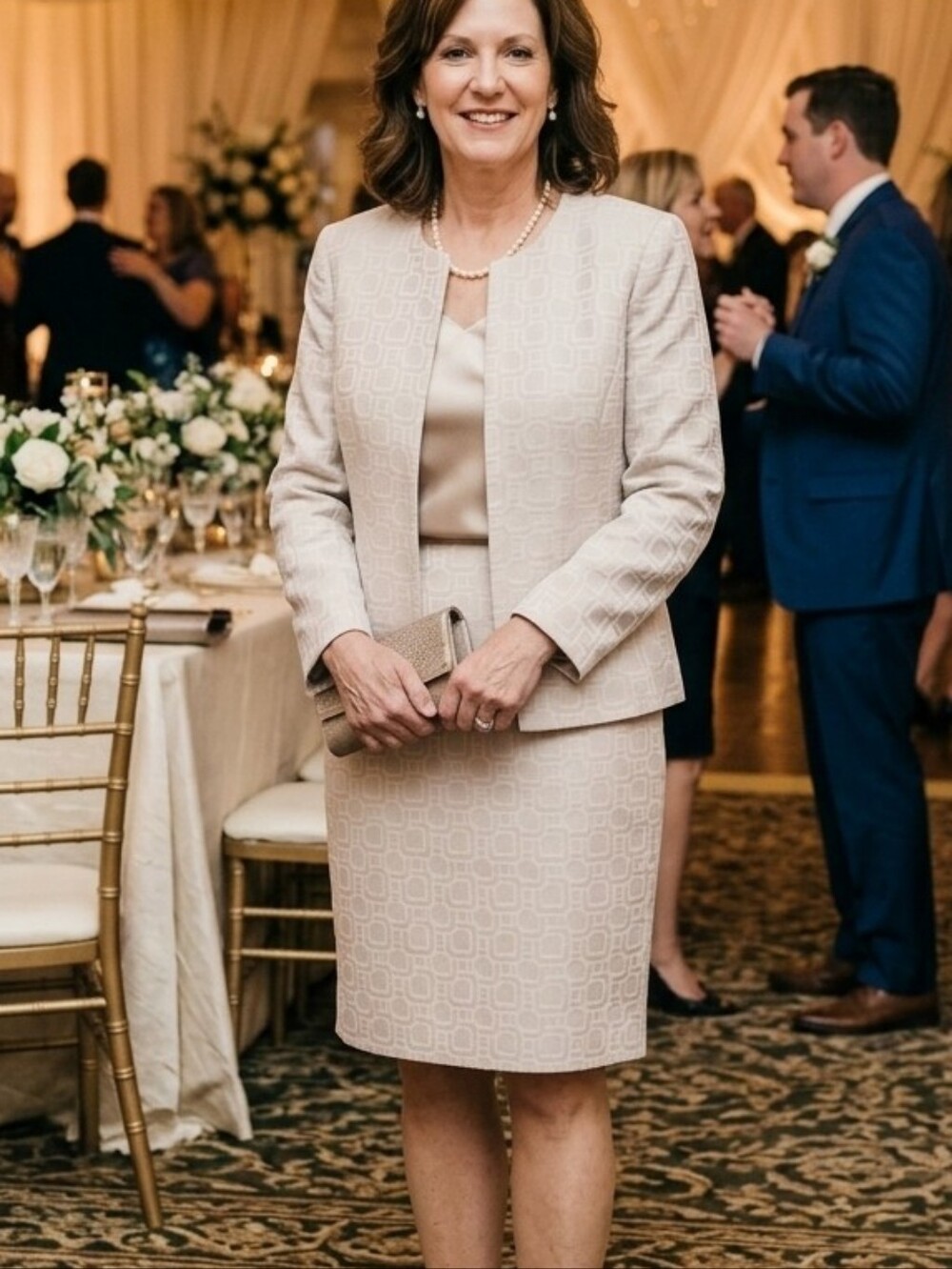 Kasper Cream Geometric Jacquard Jacket & Skirt